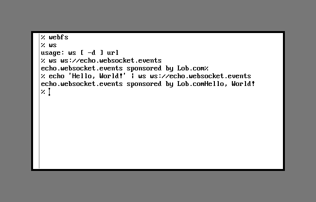 Image: Plan 9 console showcasing a simple WebSocket client.