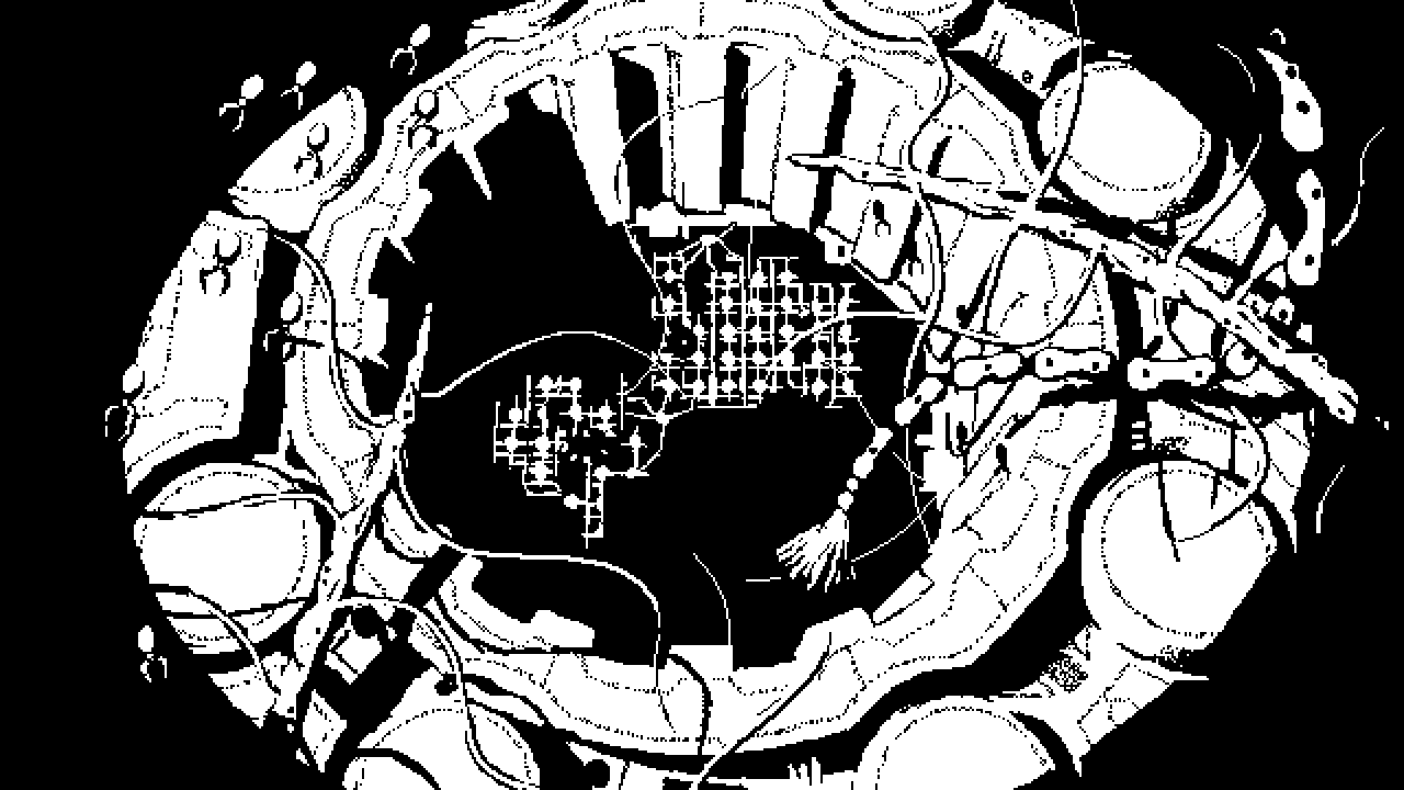 Image: A sterile chamber with strange bio-mechanical creatures. Its central part is occupied by an arrangement of latticed memory matter hovering in front of a large circular window lit solely by an artificial spotlight. Long tentacles with creeping tendrils, weird fronds on arms made out of bone-like segments, schools of glowing firefly-esque insects—everything floating by as if completely submerged in a liquid. Every creature, no matter how small, seems to have a great purpose here. A faint sound of a heartbeat can be heard through the walls.