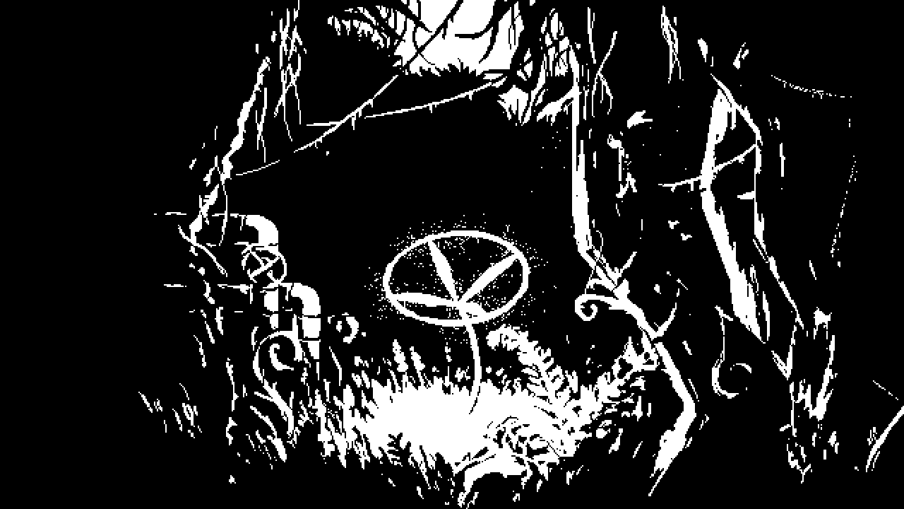 Image: A luminescent flower-like organism with a wheel-shaped top. The plant became the symbol for enlightenment due to its hallucinogenic properties — very long ago, the ancients would eat these and stare into the fire, momentarily letting go of their carnal selves. The strange energy radiating from the flower illuminates the surroundings, revealing contours of a lush jungle overtaking this underground water facility. Now overgrown with a thriving ecosystem and teeming with life, this place seems to be unaffected by the cold blizzards of the outside world; the nature will soon once again reclaim all that's left, and this new era begins right here, from the ashes of the old.